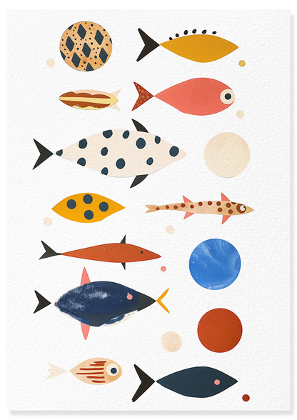 Affiche déco chambre bébé enfant - Poisson composition A - Bleu rose