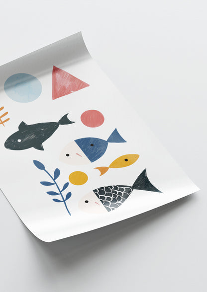 Affiche déco chambre bébé enfant - Poisson composition B - Bleu rose