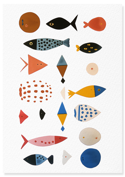 Affiche déco chambre bébé enfant - Poisson composition C - Bleu rose