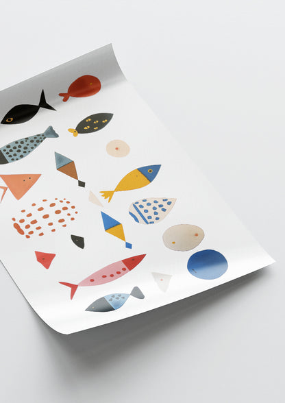 Affiche déco chambre bébé enfant - Poisson composition C - Bleu rose