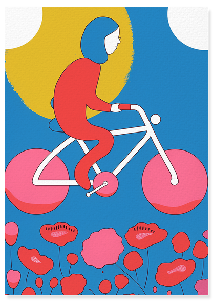 Affiche déco chambre bébé enfant - Vélo Famille B - Bleu Rose