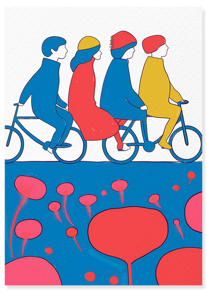 Affiche déco chambre bébé enfant - Vélo Famille C - Bleu Rose