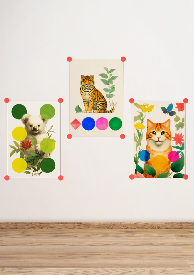 Affiche déco chambre bébé enfant - Animal géométrie A - jaune vert