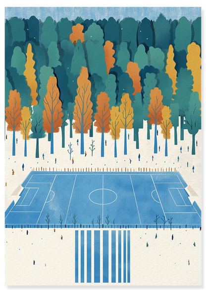 Affiche déco chambre bébé enfant - Terrain de foot paysage A - bleu
