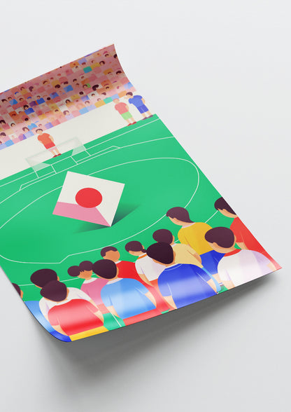 Affiche déco chambre bébé enfant - Terrain de foot paysage C - vert
