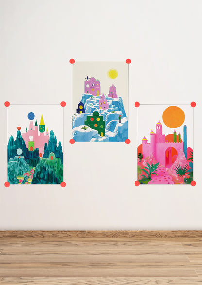 Affiche déco chambre bébé enfant - Château fort B - rose vert