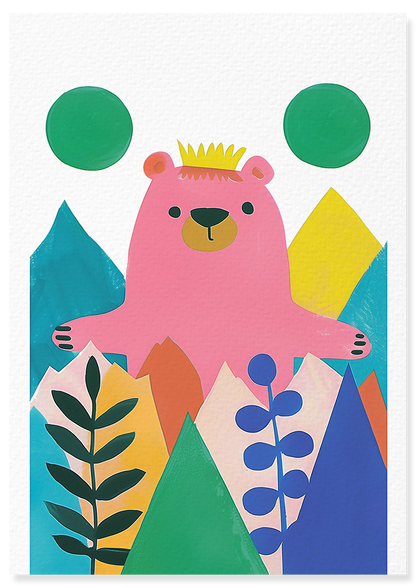 Affiche déco chambre bébé enfant - Portrait Animaux Rose géométrie A - rose vert
