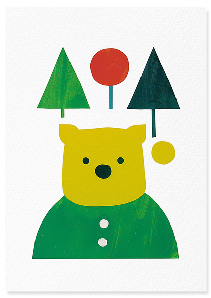 Affiche déco chambre bébé enfant - Portrait Animaux Vert géométrie A - vert jaune