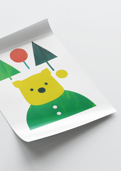 Affiche déco chambre bébé enfant - Portrait Animaux Vert géométrie A - vert jaune