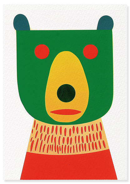 Affiche déco chambre bébé enfant - Portrait Animaux bicolor géométrie C - rouge vert