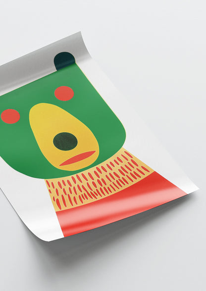 Affiche déco chambre bébé enfant - Portrait Animaux bicolor géométrie C - rouge vert