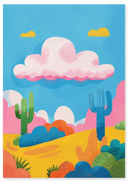Affiche déco chambre bébé enfant - Nuage paysage A - bleu rose