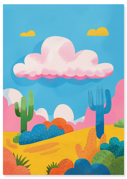 Affiche déco chambre bébé enfant - Nuage paysage A - bleu rose
