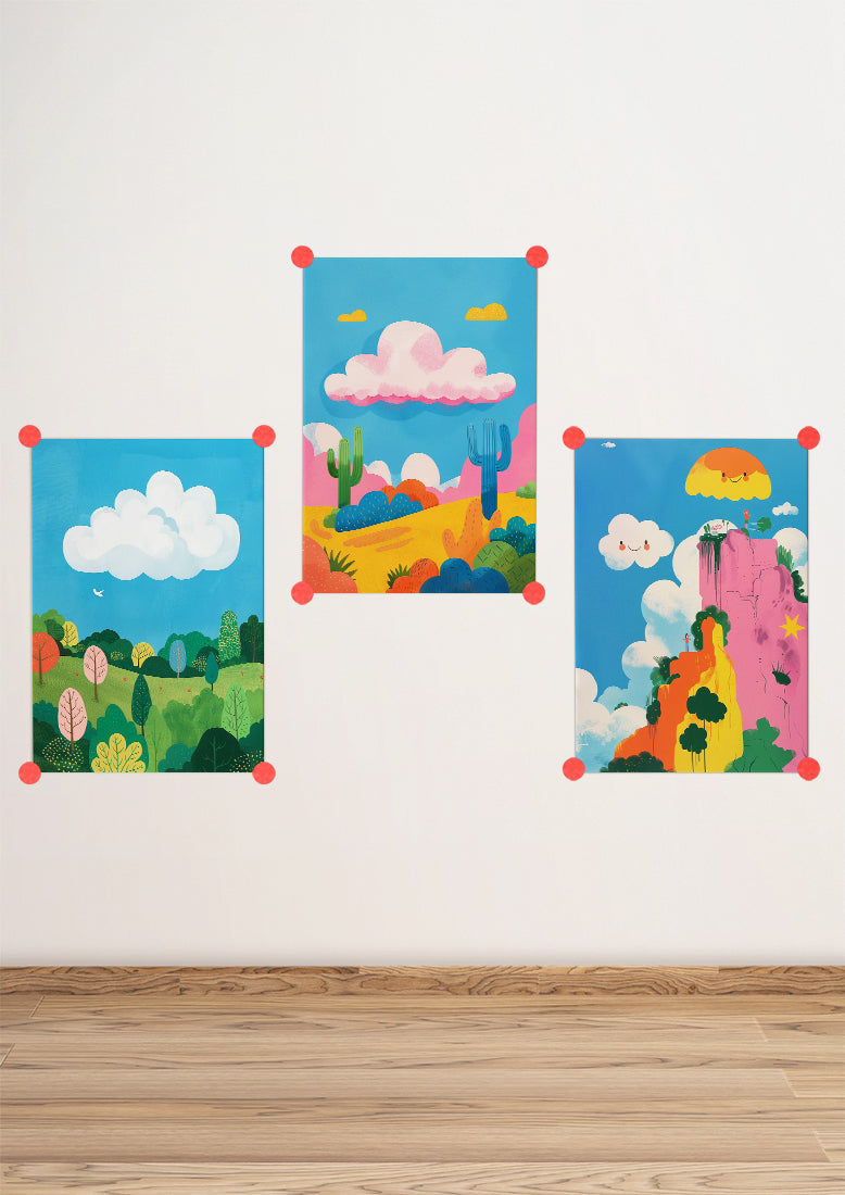 Affiche déco chambre bébé enfant - Nuage paysage B - bleu vert