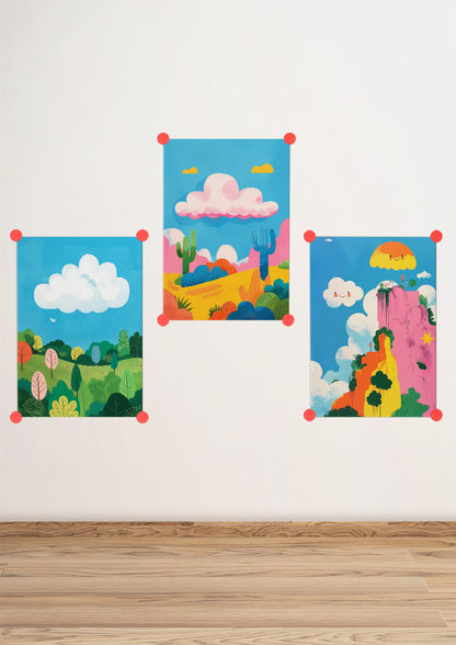 Affiche déco chambre bébé enfant - Nuage paysage B - bleu vert