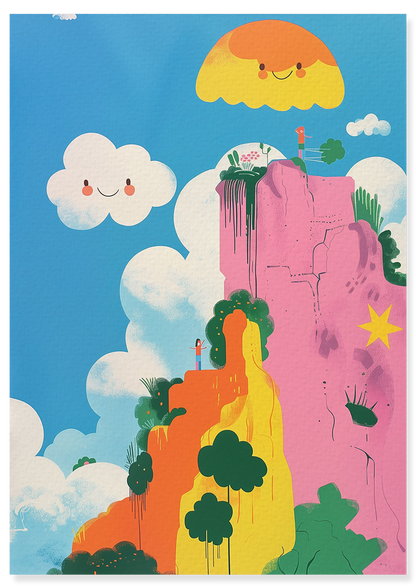 Affiche déco chambre bébé enfant - Nuage paysage C - bleu rose