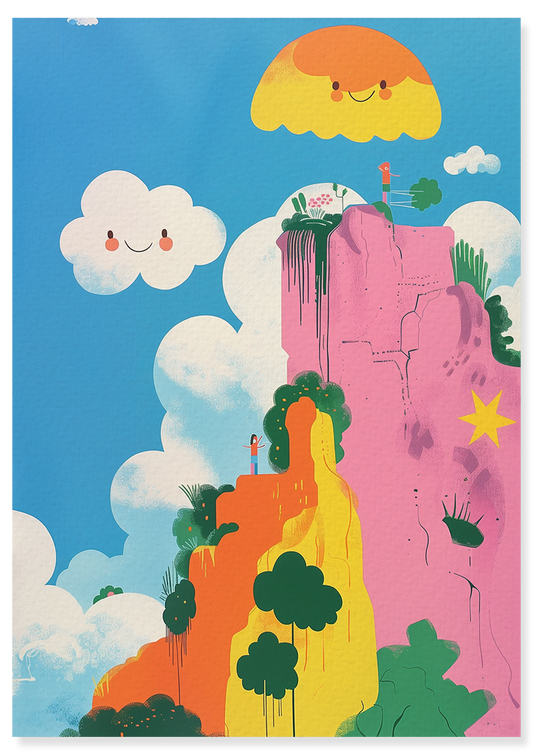 Affiche déco chambre bébé enfant - Nuage paysage C - bleu rose
