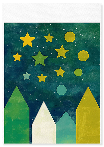Affiche déco chambre bébé enfant - Ciel étoile B géométrie - vert jaune