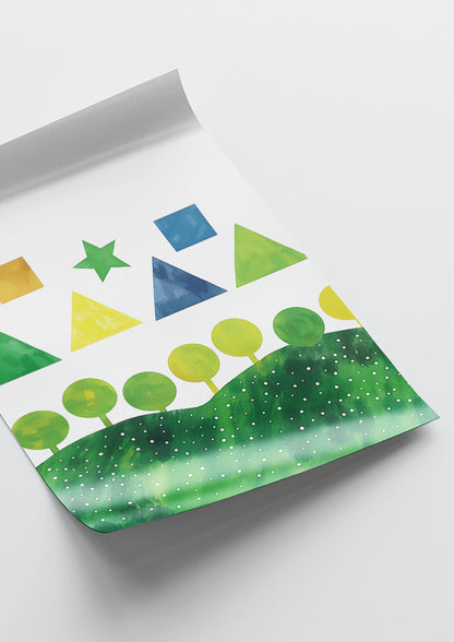 Affiche déco chambre bébé enfant - Ciel étoile C géométrie - vert jaune