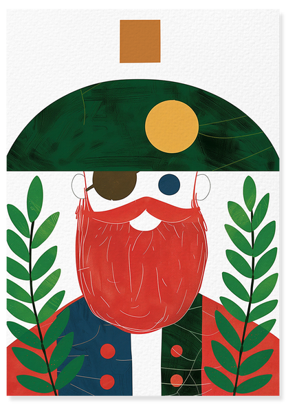 Affiche déco chambre bébé enfant - Portrait pirate rouge B géométrie - rouge vert