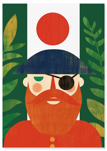Affiche déco chambre bébé enfant - Portrait pirate rouge C géométrie - rouge vert