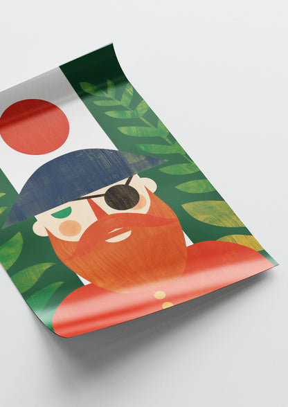 Affiche déco chambre bébé enfant - Portrait pirate rouge C géométrie - rouge vert