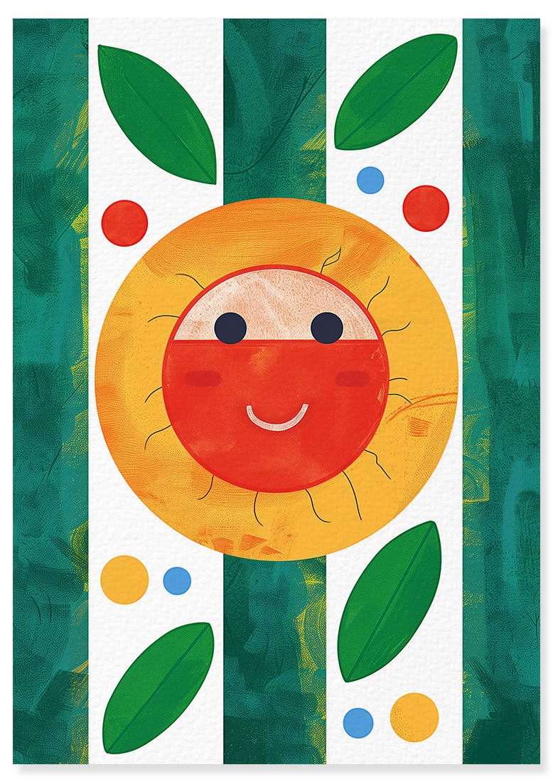 Affiche déco chambre bébé enfant - Happy soleil A géométrie - rouge vert