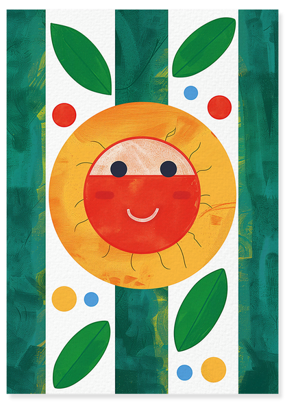 Affiche déco chambre bébé enfant - Happy soleil A géométrie - rouge vert