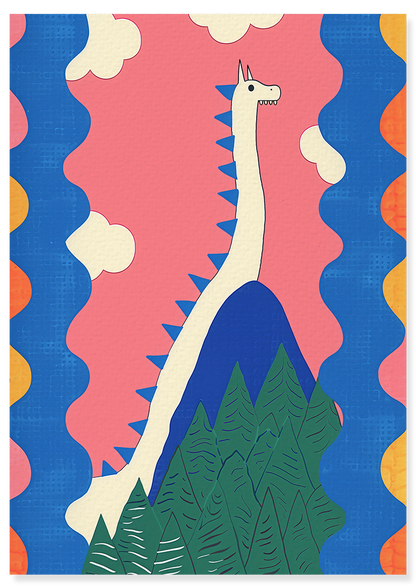 Affiche déco chambre bébé enfant - Dragon A géométrie - bleu rose