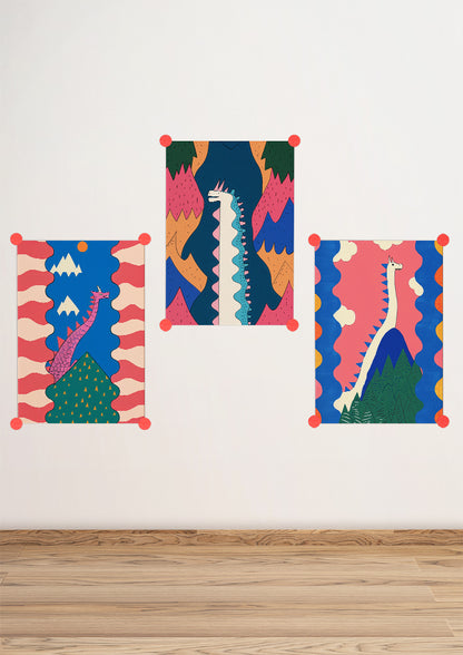 Affiche déco chambre bébé enfant - Dragon A géométrie - bleu rose