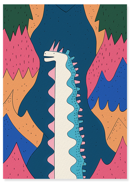Affiche déco chambre bébé enfant - Dragon C géométrie - bleu rose