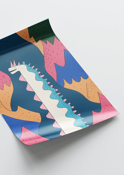 Affiche déco chambre bébé enfant - Dragon C géométrie - bleu rose