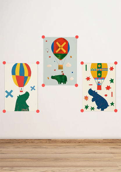 Affiche déco chambre bébé enfant - Hippopotame A géométrie - rouge vert