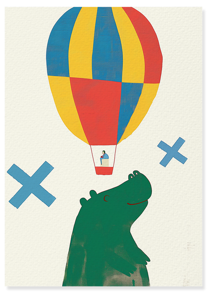 Affiche déco chambre bébé enfant - Hippopotame B géométrie - vert jaune
