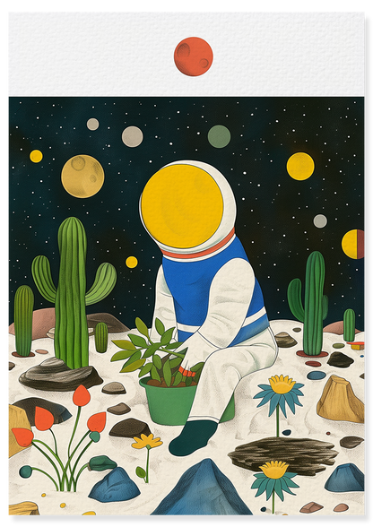 Affiche déco chambre bébé enfant - Cosmonaute plante C - bleu vert