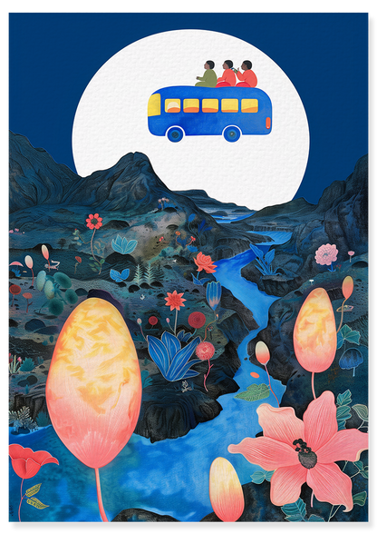 Affiche déco chambre bébé enfant - Bus plante B - bleu rose