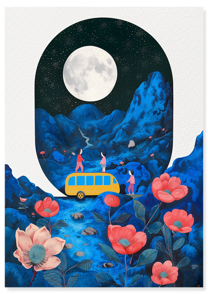 Affiche déco chambre bébé enfant - Bus plante C - bleu rose