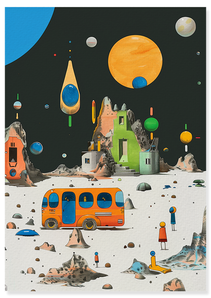 Affiche déco chambre bébé enfant - Cosmos bus C - bleu orange