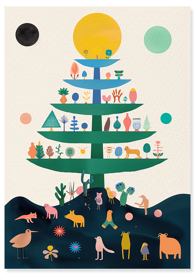 Affiche déco chambre bébé enfant - Arbre généalogique A - vert bleu