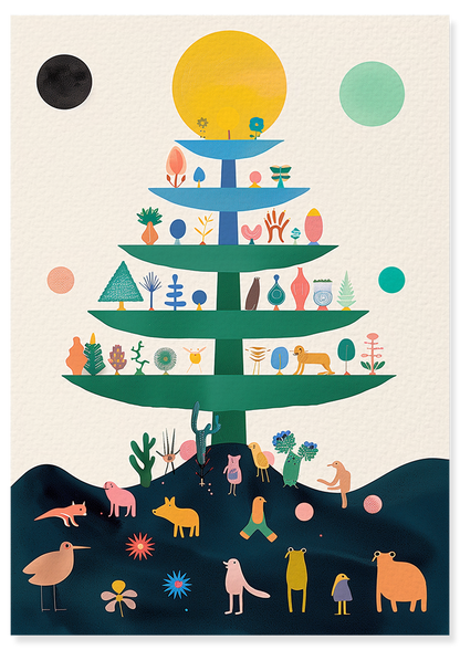 Affiche déco chambre bébé enfant - Arbre généalogique A - vert bleu