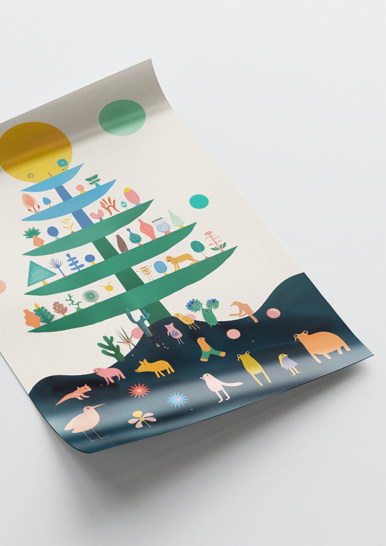 Affiche déco chambre bébé enfant - Arbre généalogique A - vert bleu