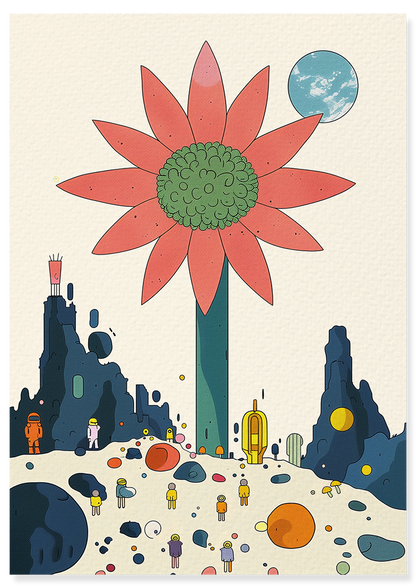 Affiche déco chambre bébé enfant - Fleur orange B - rouge vert