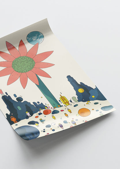 Affiche déco chambre bébé enfant - Fleur orange B - rouge vert