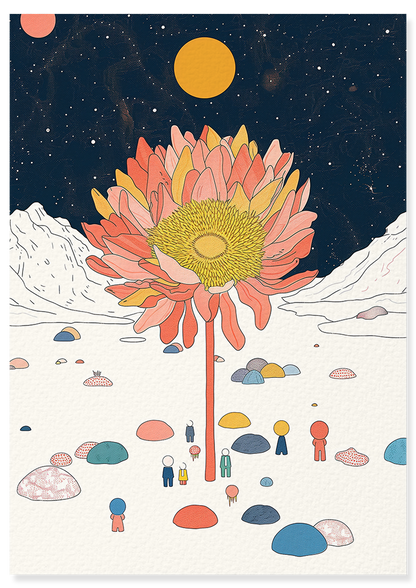 Affiche déco chambre bébé enfant - Fleur orange C - bleu orange