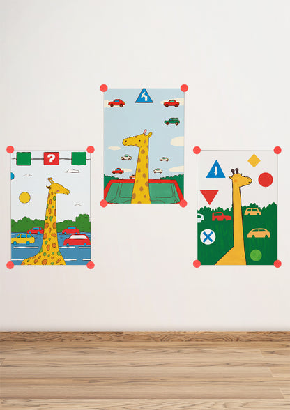 Affiche déco chambre bébé enfant - Girafe traffic A - jaune vert