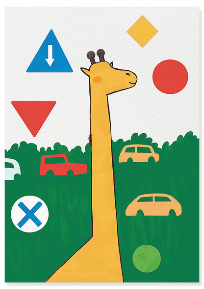 Affiche déco chambre bébé enfant - Girafe traffic C - jaune vert