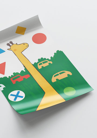 Affiche déco chambre bébé enfant - Girafe traffic C - jaune vert