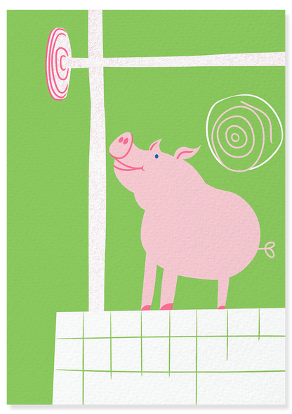 Affiche déco chambre bébé enfant - Cochon école A - vert rose