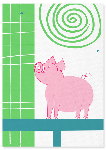 Affiche déco chambre bébé enfant - Cochon école B - vert rose