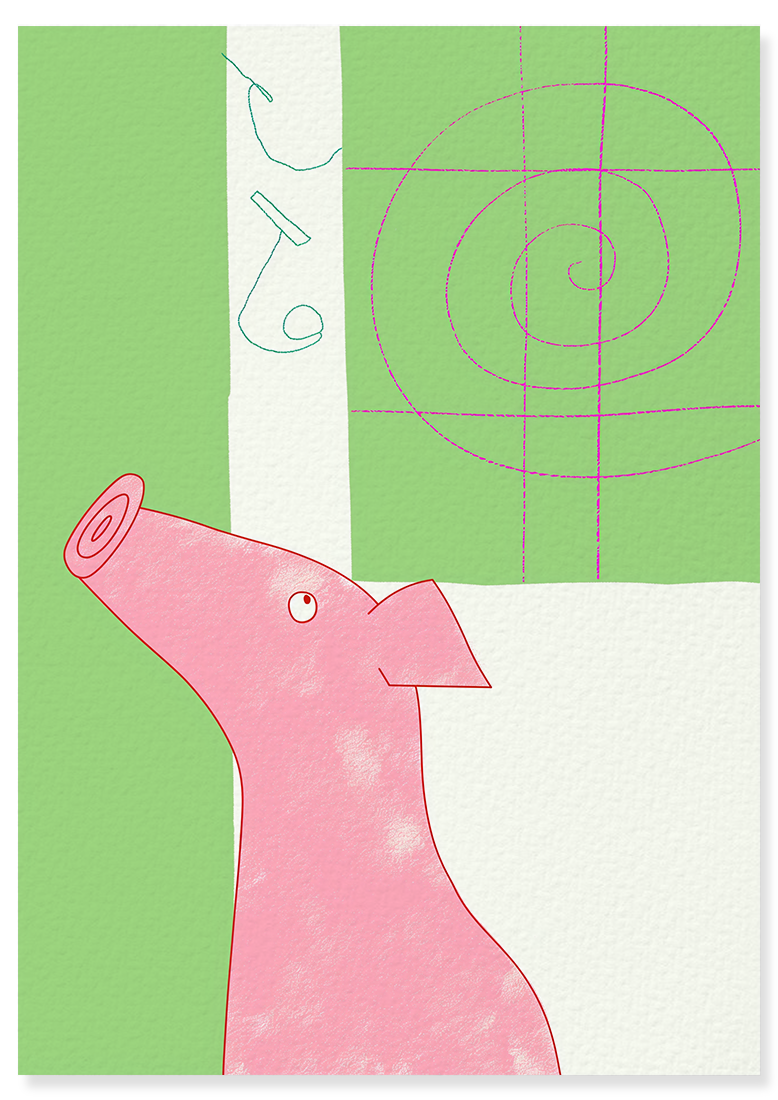 Affiche déco chambre bébé enfant - Cochon école C - vert rose